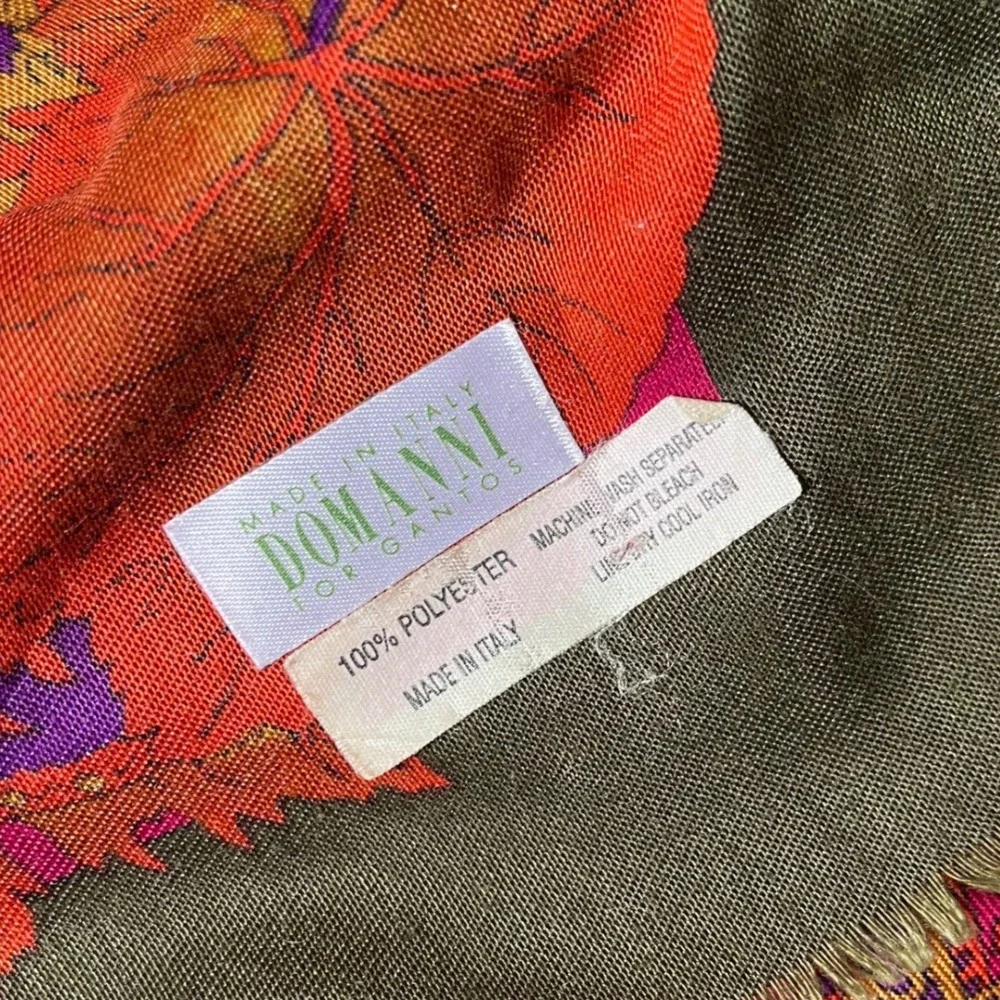 Vintage Donanni Italian Paisley Leaf Square Scarf 34x34 Green Red Purple